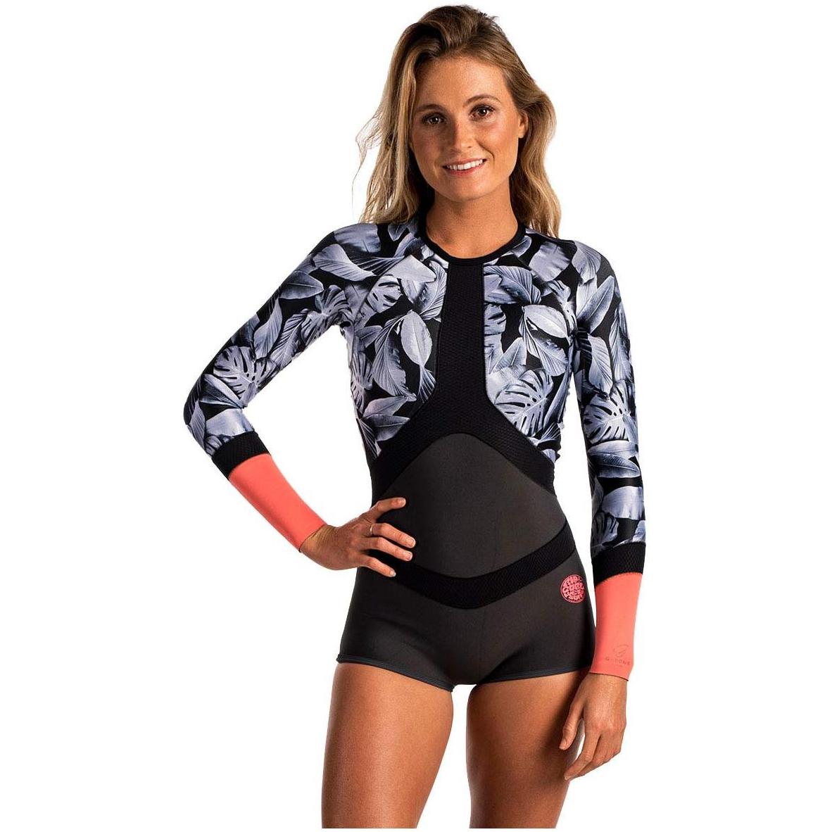 Rip Curl Womens Madi 1mm Manga Comprida Boyleg Primavera Shorty Wetsuit CORAL WSP6CW