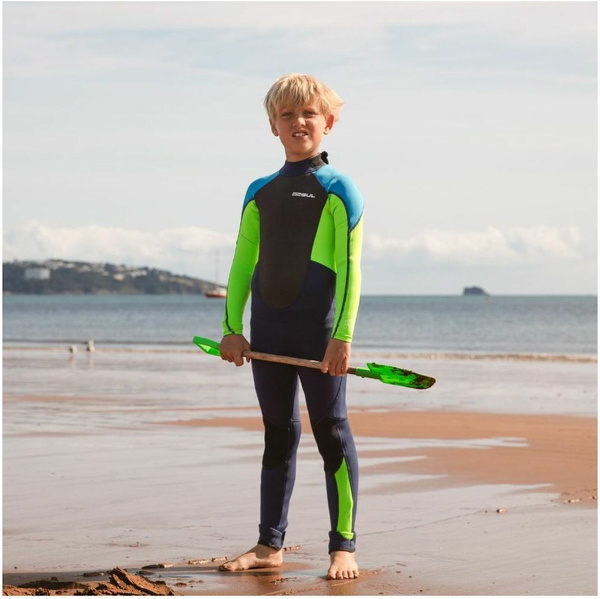2025 Gul Junior Response 3/2mm Flatlock Back Zip Wetsuit RE1322-C1 - Navy / Lime