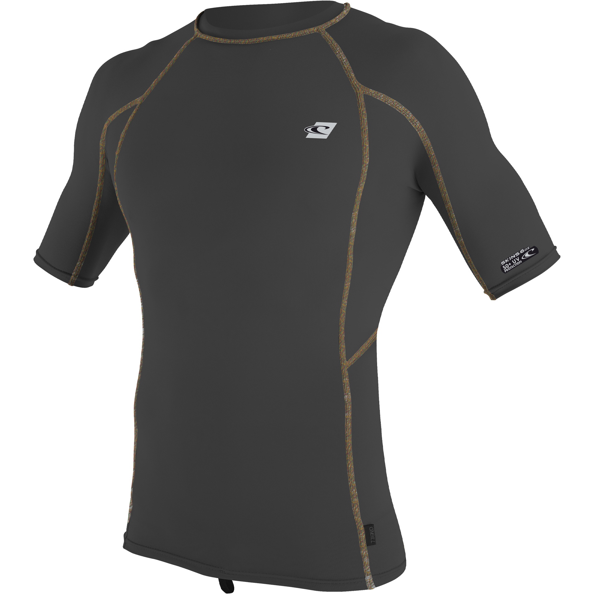 2022 O'neill Skins Premium Masculinas Manga Curta Rash Guard 4169b - Preto