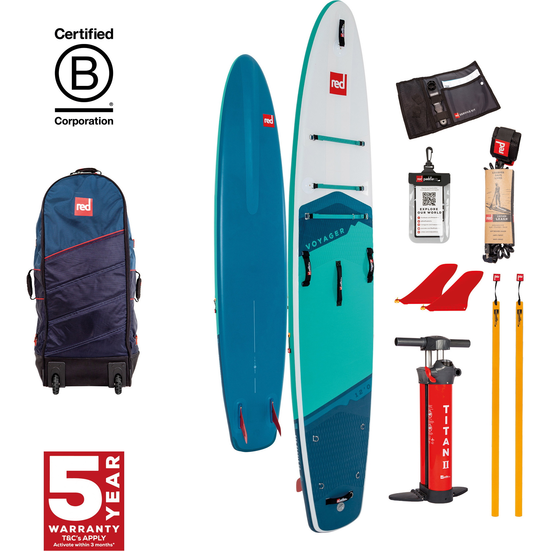 2024 Red Paddle Co 12'0'' Voyager MSL Stand Up Paddle Board , Bag & Pump Package 001-001-002-0063 - Blue
