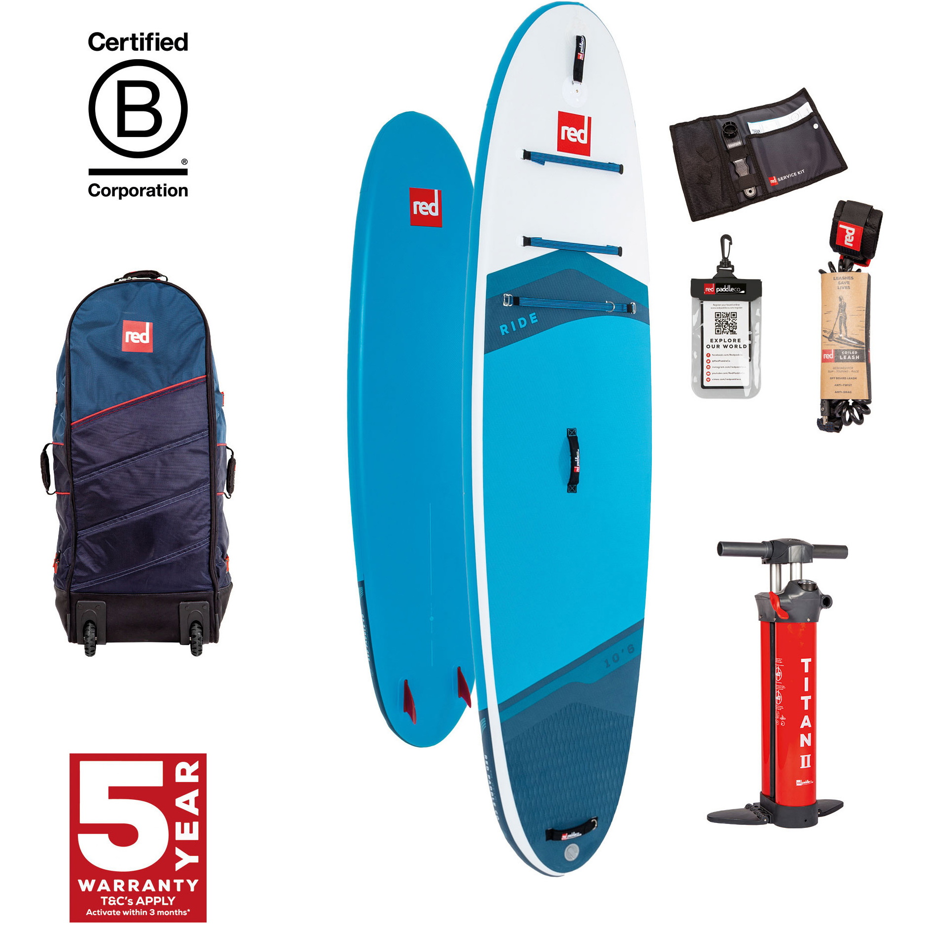 2026 Red Paddle Co 10'2'' Ride MSL Stand Up Paddle Board, Bag & Pump 001-001-001-0109 - Blue