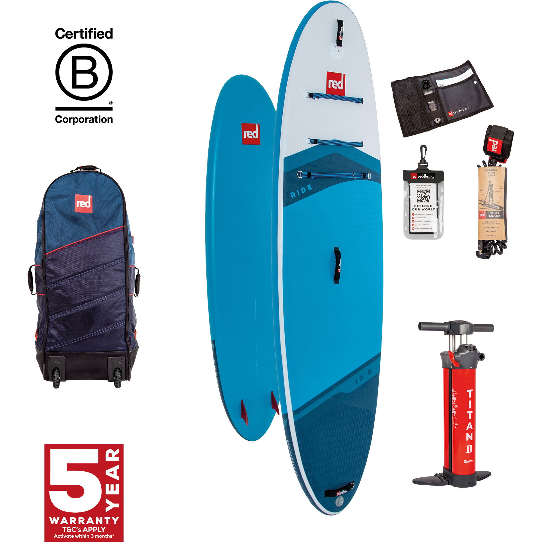 2026 Red Paddle Co 10'8'' Ride MSL Stand Up Paddle Board , Saco E Bomba 001-001-001-0101 - Blue