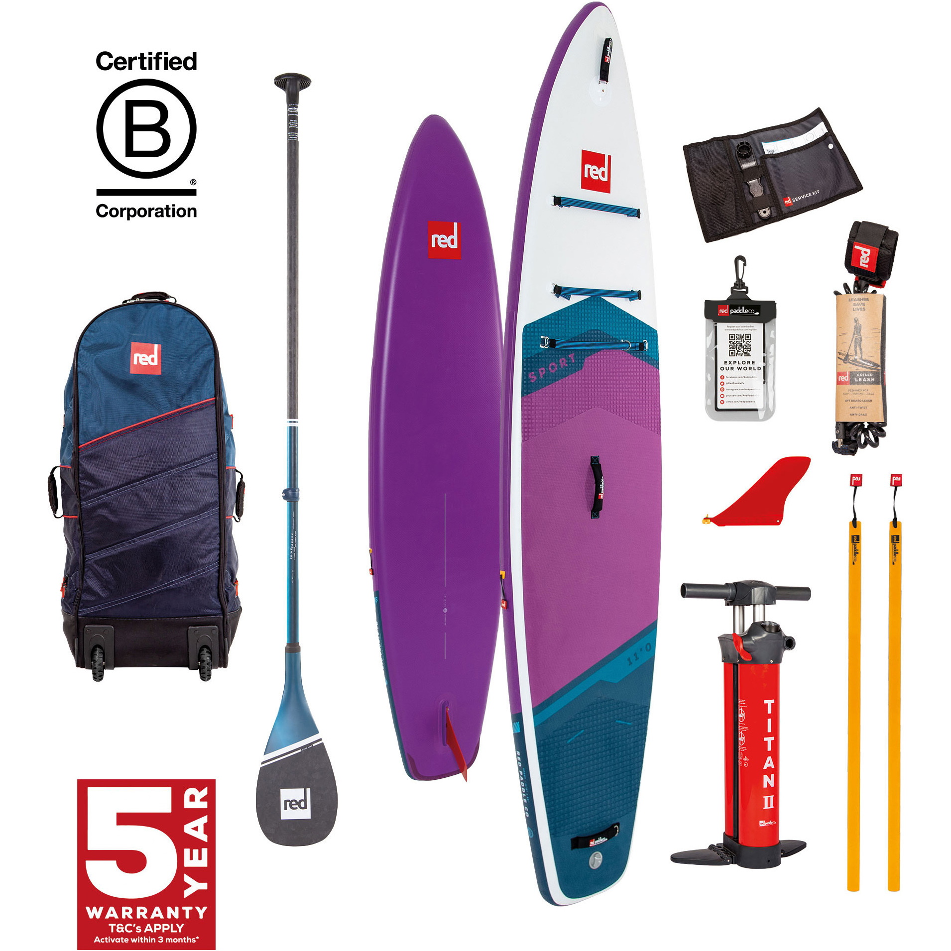 2026 Red Paddle Co 11'0'' Sport MSL Stand Up Paddle Board , Saco, Bomba E Remo Leve Prime 001-001-002-0059 - Purple