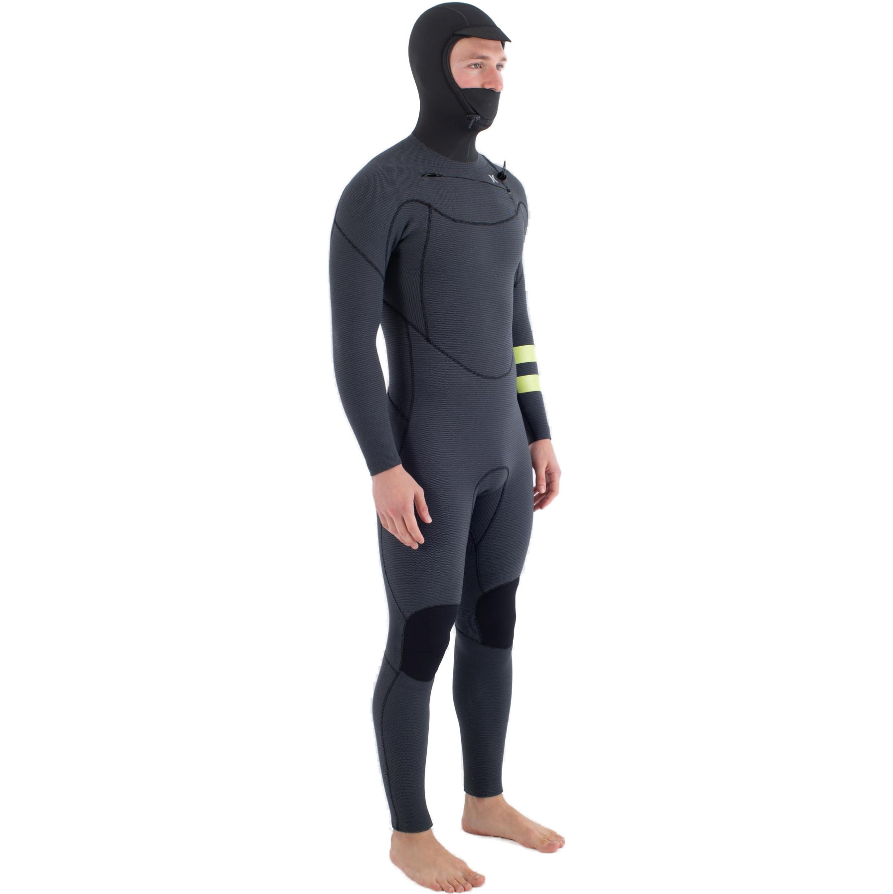 Roupa De Mergulho Hurley Masculina Plus 5/3mm Com Capuz Chest Zip Modelo MFS0012543, 2025 - Black /Limão