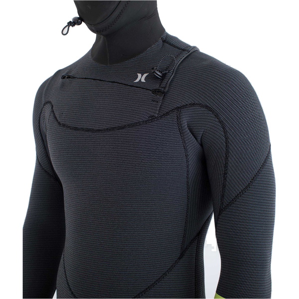 Roupa De Mergulho Hurley Masculina Plus 5/3mm Com Capuz Chest Zip Modelo MFS0012543, 2025 - Black /Limão