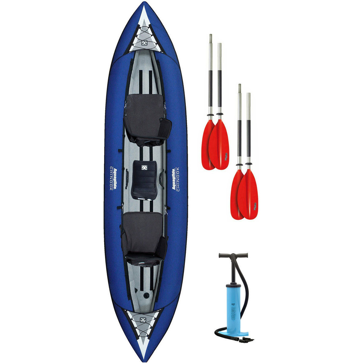 2026 Aquaglide Chinook Tandem Xl Caiaque Inflável Azul & 2 Pás E Bomba