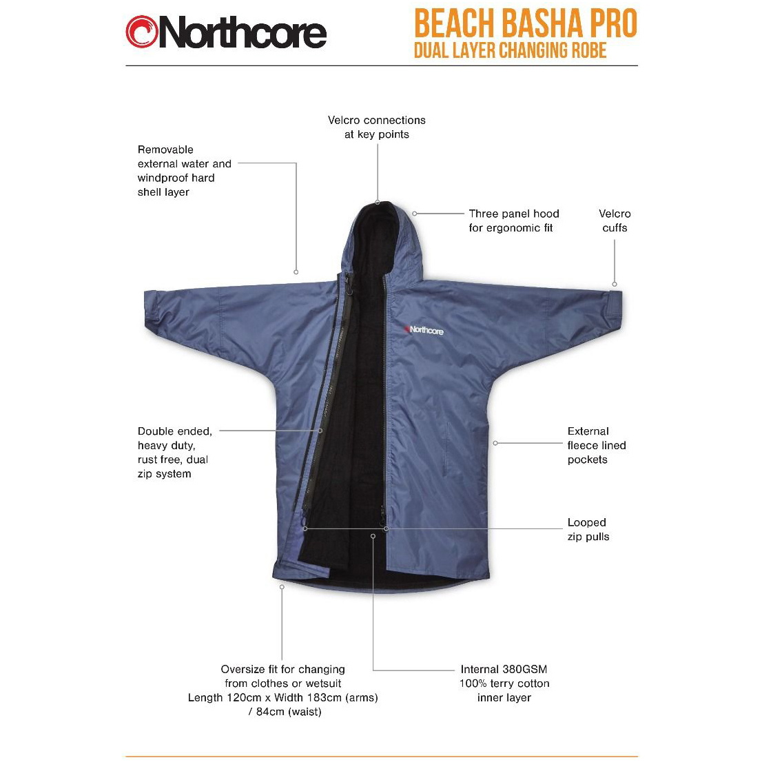 2026 Northcore Beach Basha Pro 4 Estações Mudando Robe Noco24j - Azul