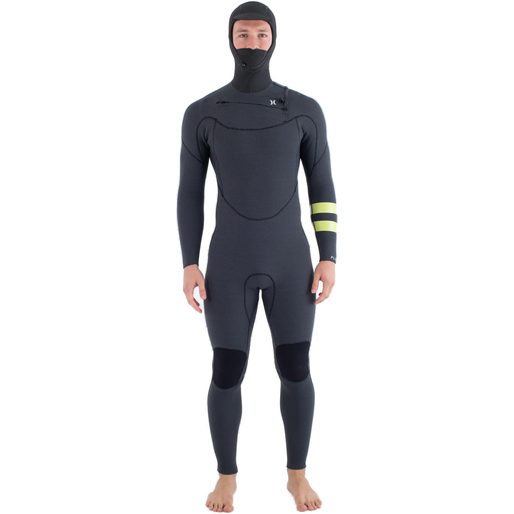 Roupa De Mergulho Hurley Masculina Plus 5/3mm Com Capuz Chest Zip Modelo MFS0012543, 2025 - Black /Limão