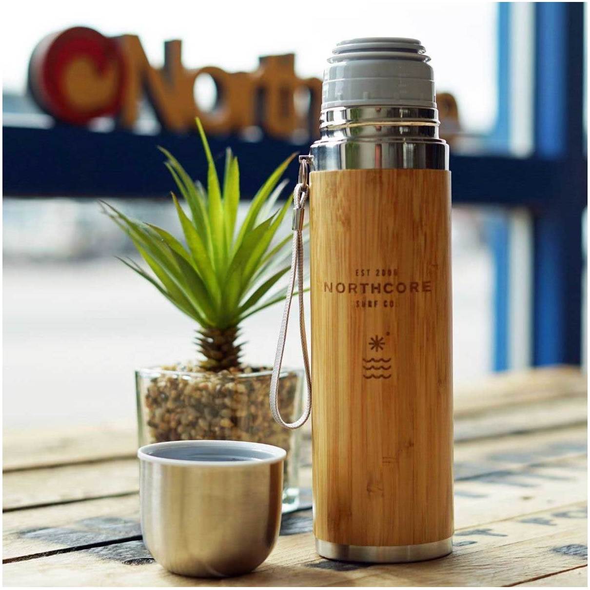 2026 Northcore Bamboo & Stainless Steel Flask With Mug 360ml NOCO97B