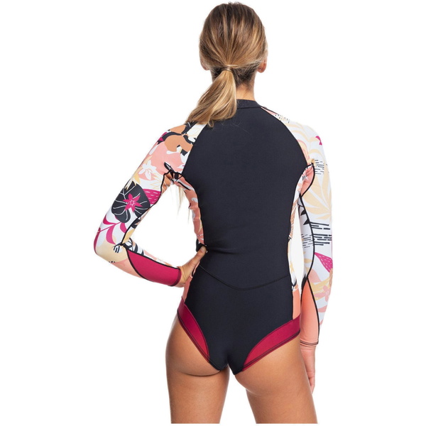 2020 Roxy Mulheres 1mm Pop Surf Manga Comprida Insolente Spring Shorty Wetsuit Erjw403021 - Preto / Terracota