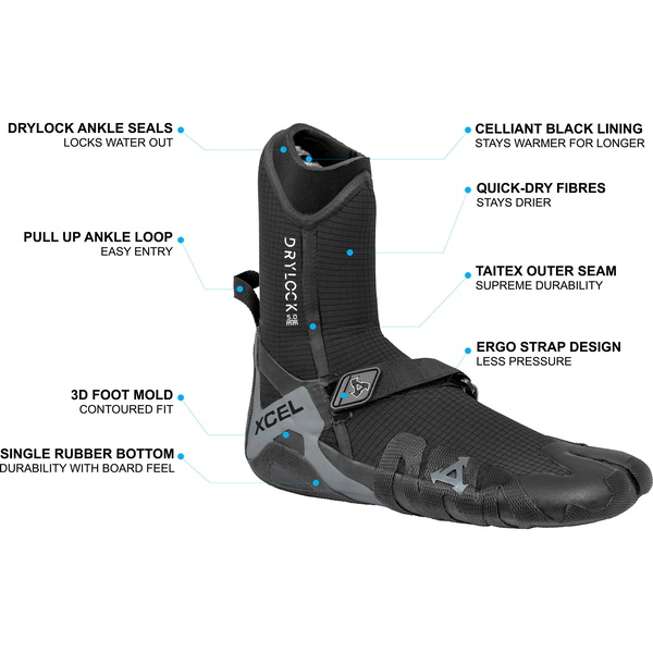Xcel Botas De Neoprene Drylock 5mm Split Toe ACV59017 - Black / Cinzento