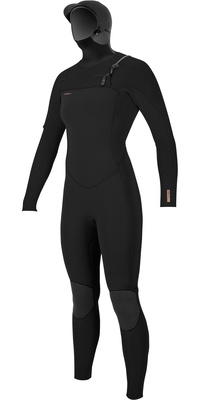 2025 ONeill Mulher Hyperfreak + 5/4mm Chest Zip Fato De Mergulho Com Capuz 5478 - Black