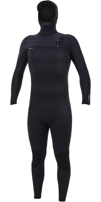 2025 ONeill Mens HyperFreak + 4/3mm Chest Zip Fato De Mergulho Com Capuz 5346 - Black