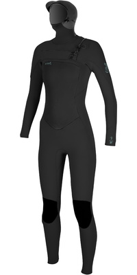 2025 ONeill Womens Epic 6/5/4mm Chest Zip Fato De Mergulho Com Capuz 5378 - Black