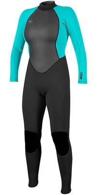 2025 Oneill Feminino Reactor Ii 3/2mm Back Zip Fato De Mergulho 5042 - Preto / Aqua