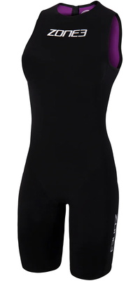 2026 Zone3 Mulher Streamline com fecho de correr nas costas e sem mangas Shorty Swimskin SS18WSTL101 - Preto / Roxo