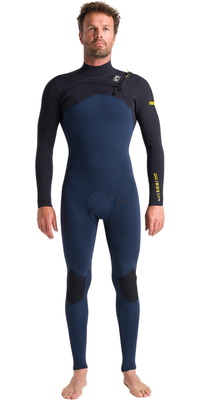 2026 C-Skins Mens NuWave Session 3/2mm GBS Chest Zip Wetsuit C-NSE32MCZ - Bluestone / Black X / Saffron