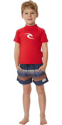 2025 Rip Curl Toddler Brand Wave UPF Short Sleeve Rash Vest TNQTRV - Red