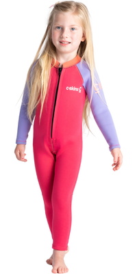2025 C-Skins Junior C-KID 3/2mm Front Zip Wetsuit C-BA32ST - Coral / Lilac
