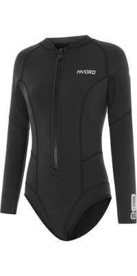2026 Nyord Womens Solu Yulex 2/ 2mm Long Sleeve Front Zip Spring Shorty Wetsuit SOLWHL22001-BLK - Black