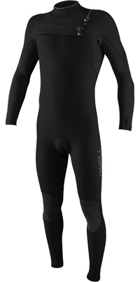 2025 ONeill Junior Hyperfreak 5/4+mm Chest Zip Fato De Mergulho 5381 - Black / Temp Steel / Temp Steel