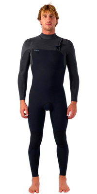 2025 ONeill Mens Hyperfreak Wind 4/3+mm Chest Zip Wetsuit 5628 - Black / Aço Temperado