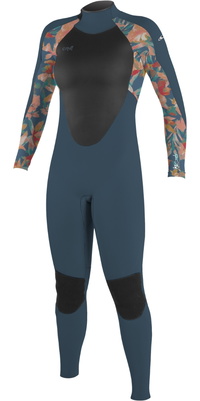 2025 O'Neill Feminino Epic 3/2mm Back Zip Wetsuit 4213B - Copen Blue / Painted Tropics