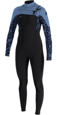 Roupa De Mergulho Feminina O'Neill Epic 5/4mm Com Chest Zip Modelo 5652, 2025 - Black / Stormy Palm / Jeans Desbotado