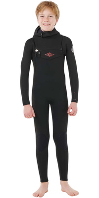 2026 Rip Curl Júnior Dawn Patrol 5/4mm Com Capuz Chest Zip Fato De Mergulho 144BFS - Black