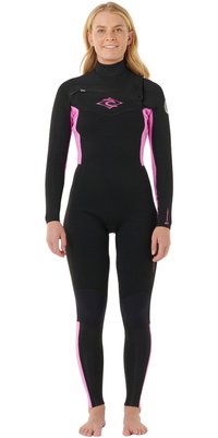 Roupa De Mergulho Rip Curl Dawn Patrol Feminina 2026 Com Zíper Chest Zip 3/2mm 161WFS - Black /rosa