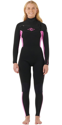 Roupa De Mergulho Rip Curl Dawn Patrol Feminina 2026 Com Zíper Chest Zip 4/3mm 160WFS - Black /rosa