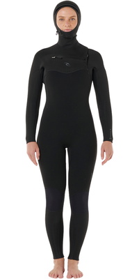 Roupa De Mergulho Rip Curl Dawn Patrol 5/4mm Com Capuz Chest Zip 2026 15YWFS Feminina - Black