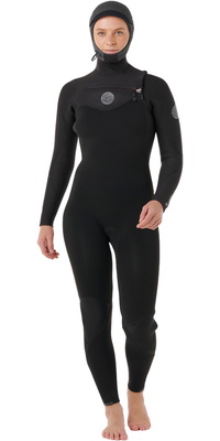2026 Rip Curl Womens Flashbomb 6/ 4mm Hooded Chest Zip Wetsuit 16FWFS - Black