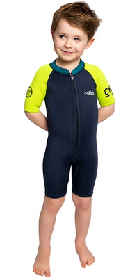 2026 C-Skins Nuwave C-Kid Front Zip Shorty Fato De Mergulho C-NBA32SH - Bluestone / Lime