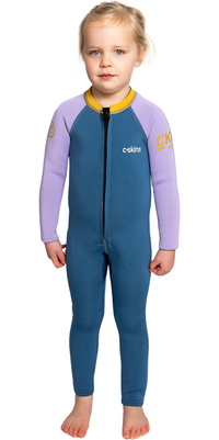 2026 C-Skins Nuwave C-Kid Front Zip Fato De Mergulho C-NBA32ST - Steel Blue / Lilás