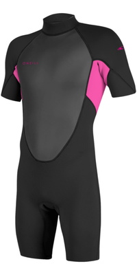 2026 ONeill Junior Reactor-2 2mm Back Zip Shorty Wetsuit 5045B - Black / Berry