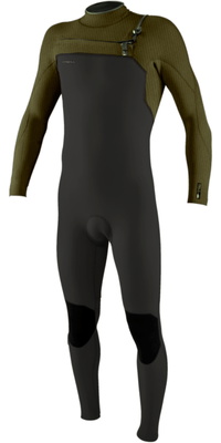 2026 ONeill Mens Hyperfreak 4/3mm + Chest Zip Fato De Mergulho 5344 - Raven / Exército
