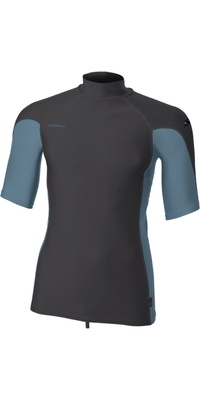 2026 ONeill Mens Hyperfreak Skins Camisola De Lycra De Manga Curta E Gola Alta 5706 - Tempered Steel / Blue Fusion