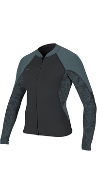2026 ONeill Mulher Bahia 1/ 0.5mm Casaco Com Fecho Completo 4933 - Tempered Steel / Shaded Island Sky / Shade