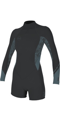 2026 ONeill Womens Bahia 2/1mm Back Zip Fato De Mergulho De Manga Comprida Springsuit 5291 - Tempered Steel / Shaded Island Sky / Shade