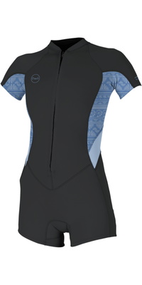 2026 ONeill Womens Bahia 2mm Front Zip Fato De Mergulho Springsuit 5293 - Tempered Steel / Surf Abstract / Chambry Blu