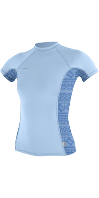 2026 ONeill Womens Hyperfreak Skins Camisola De Lycra De Manga Curta 5694 - Azul Chambray / Surf Abstract