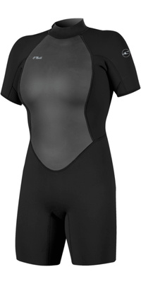 2026 ONeill Womens Reactor -2 2mm Back Zip Shorty Fato De Mergulho 5043B - Black / Black
