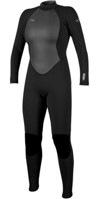 2026 ONeill Womens Reactor -2 3/2mm Back Zip Fato De Mergulho 5042B - Black / Black