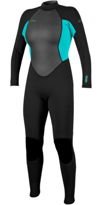 2026 ONeill Womens Reactor -2 3/2mm Back Zip Fato De Mergulho 5042B - Black / Lt Aqua
