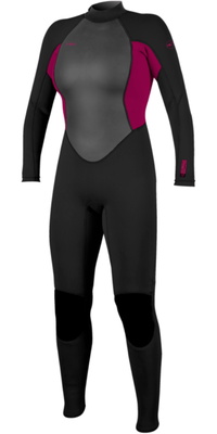 2026 ONeill Womens Reactor -2 3/2mm Back Zip Fato De Mergulho 5042B - Black / Rosa Punk