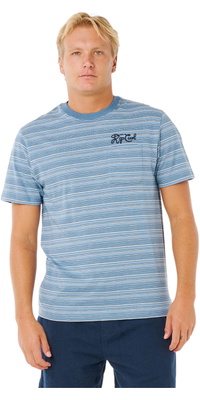 2026 Rip Curl Homem Pacífico Rins Stripe Camiseta 0XAMTE - Faded Denim