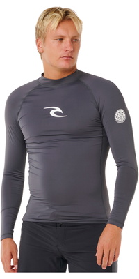 2026 Rip Curl Mens Waves UPF Performance Long Sleeve Rash Vest 16FMRV - Charcoal Grey