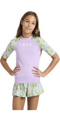 2026 Roxy Junior Roxy Active Camisola De Manga Curta Em Lycra ERGWR03486 - Oil Green Letter Up