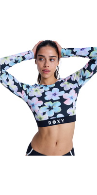 2026 Roxy Womens Roxy Active Top Curto De Manga Comprida Colete De Lycra ERJWR03926 - Anthracite Im Fleur Real